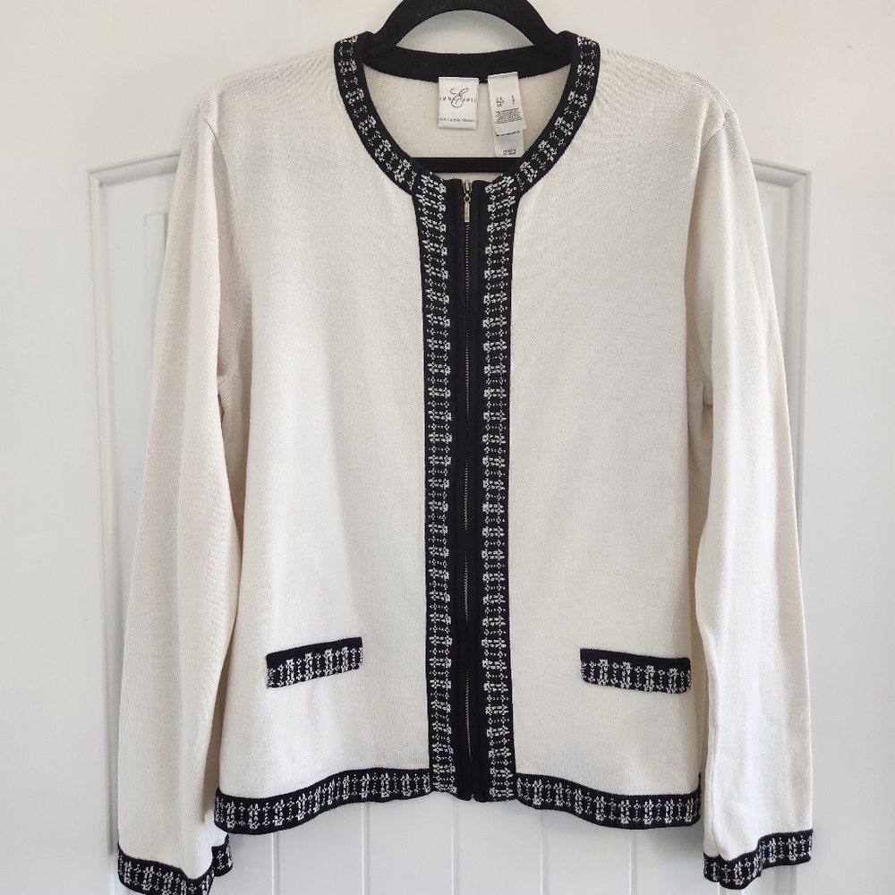 Emma & James Ivory & Black Cardigan Sweater Size Large 💖